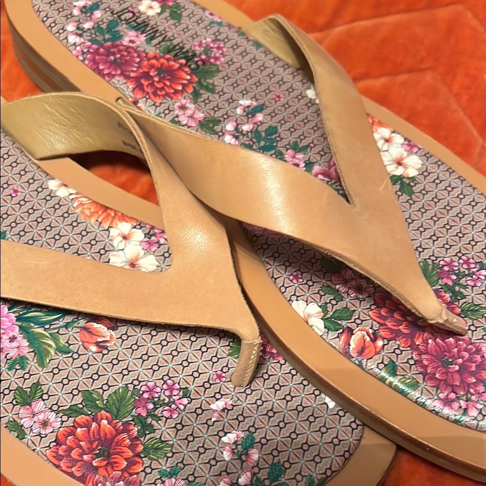 EUC Johnny Was Jenna Tan leather Thong Sandals Size 9 - Picture 4 of 6